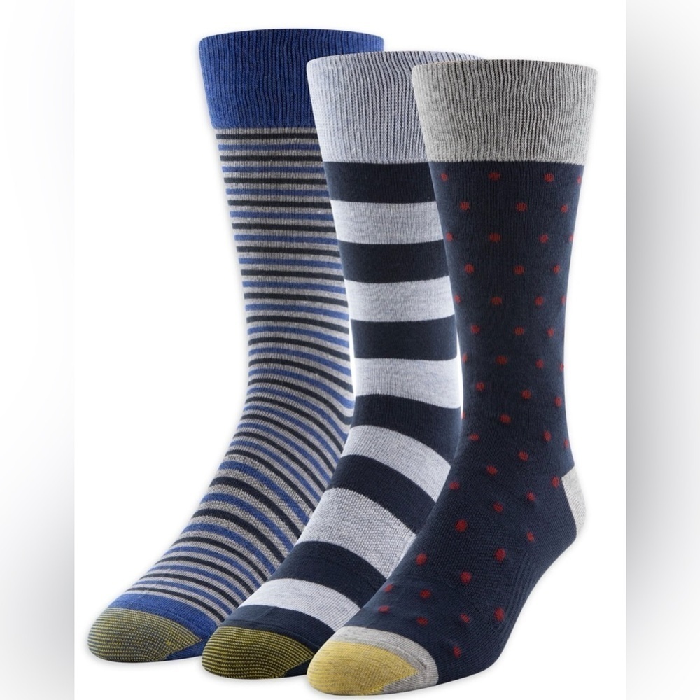 Gold Toe Dress Stripe Dots Crew Socks, 3pk